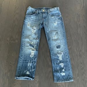 BCBGMAXAZRIA Low Rise Distressed Ankle Length Boyfriend Jeans